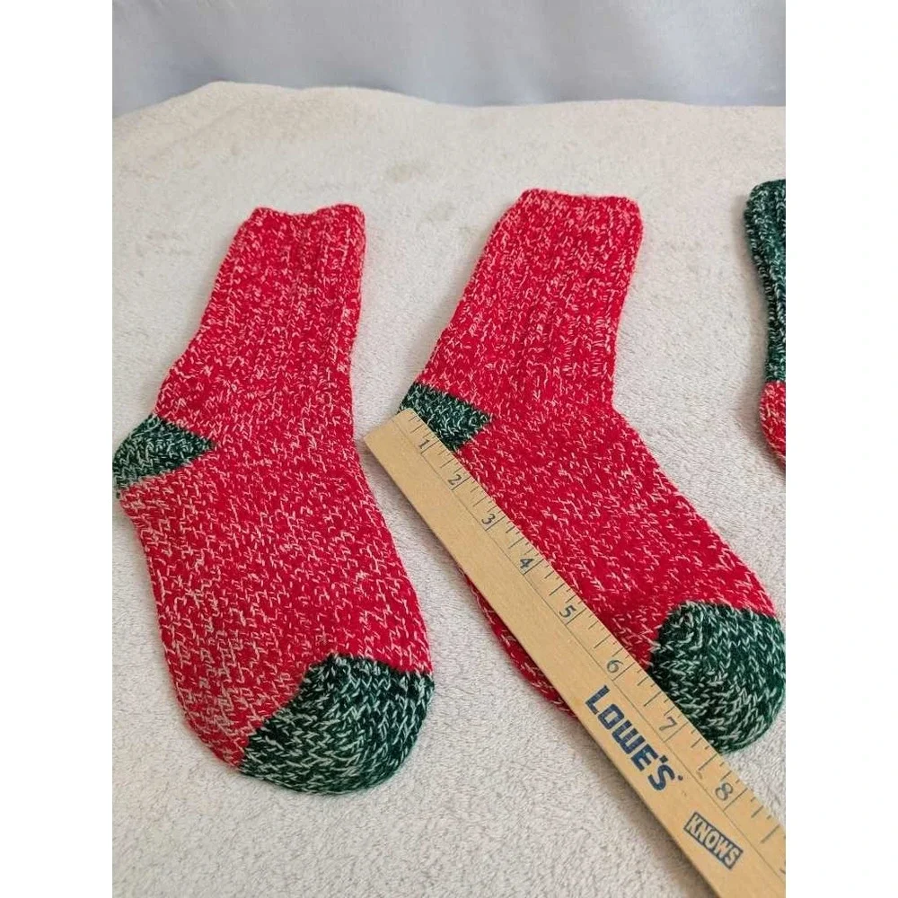 Cozy Knit Crew Socks Red Green Fair Isle Pattern Cozy Winter Warm Hand Knit Sock
